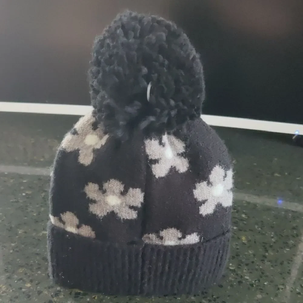Nordstrom Black and White Floral Pom-Pom Beanie